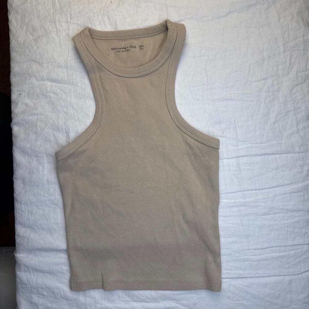 Abercrombie high neck ribbed tan tank top slightly cropped “soft rib” - XXS - Picture 3 of 8